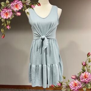 Pastel Light Blue Knit Sleeveless mini dress with front tie size extra small
